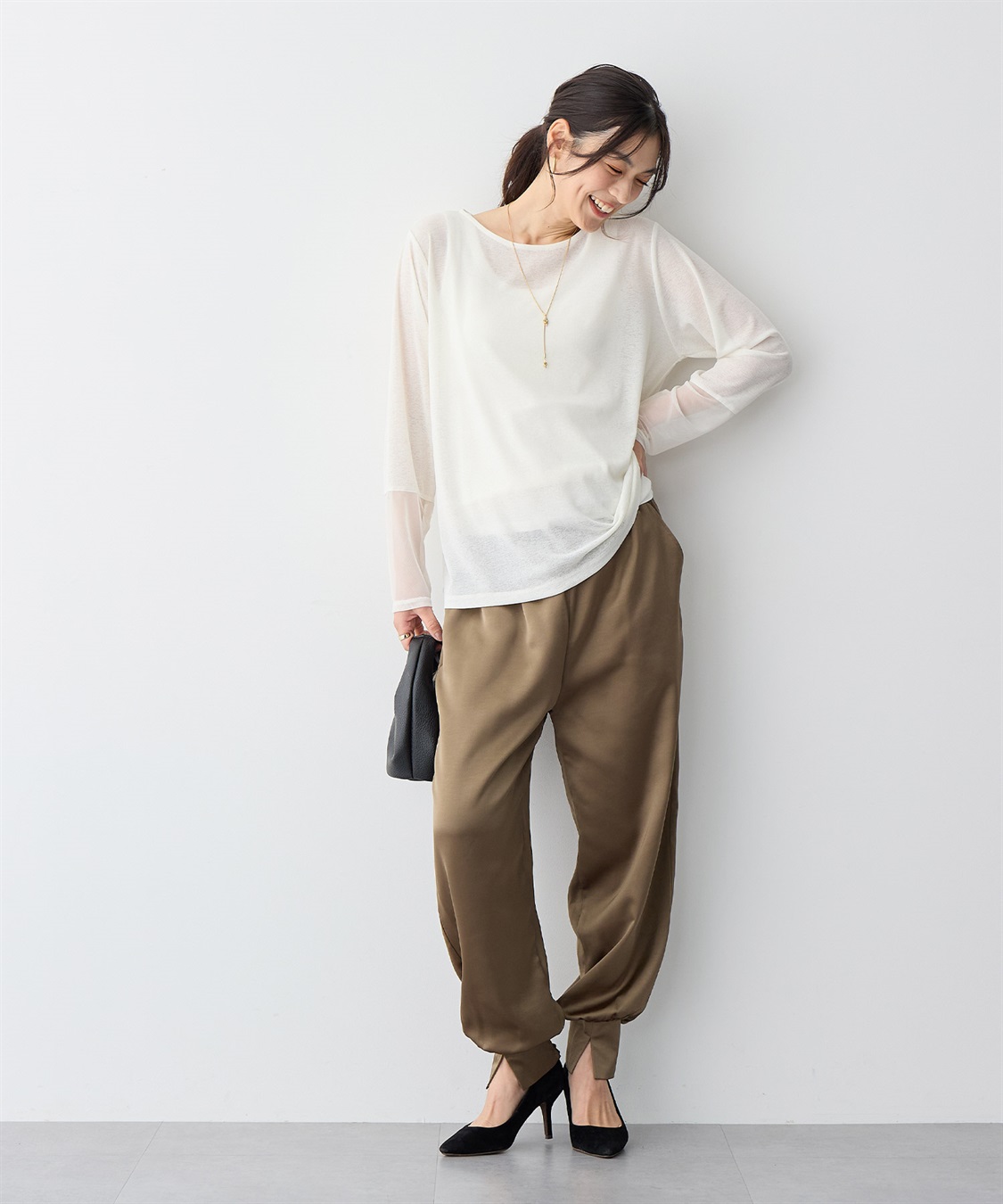 anyfee 【anyfee/プラスサイズ】天竺編み袖チュールカットソー_sub_12