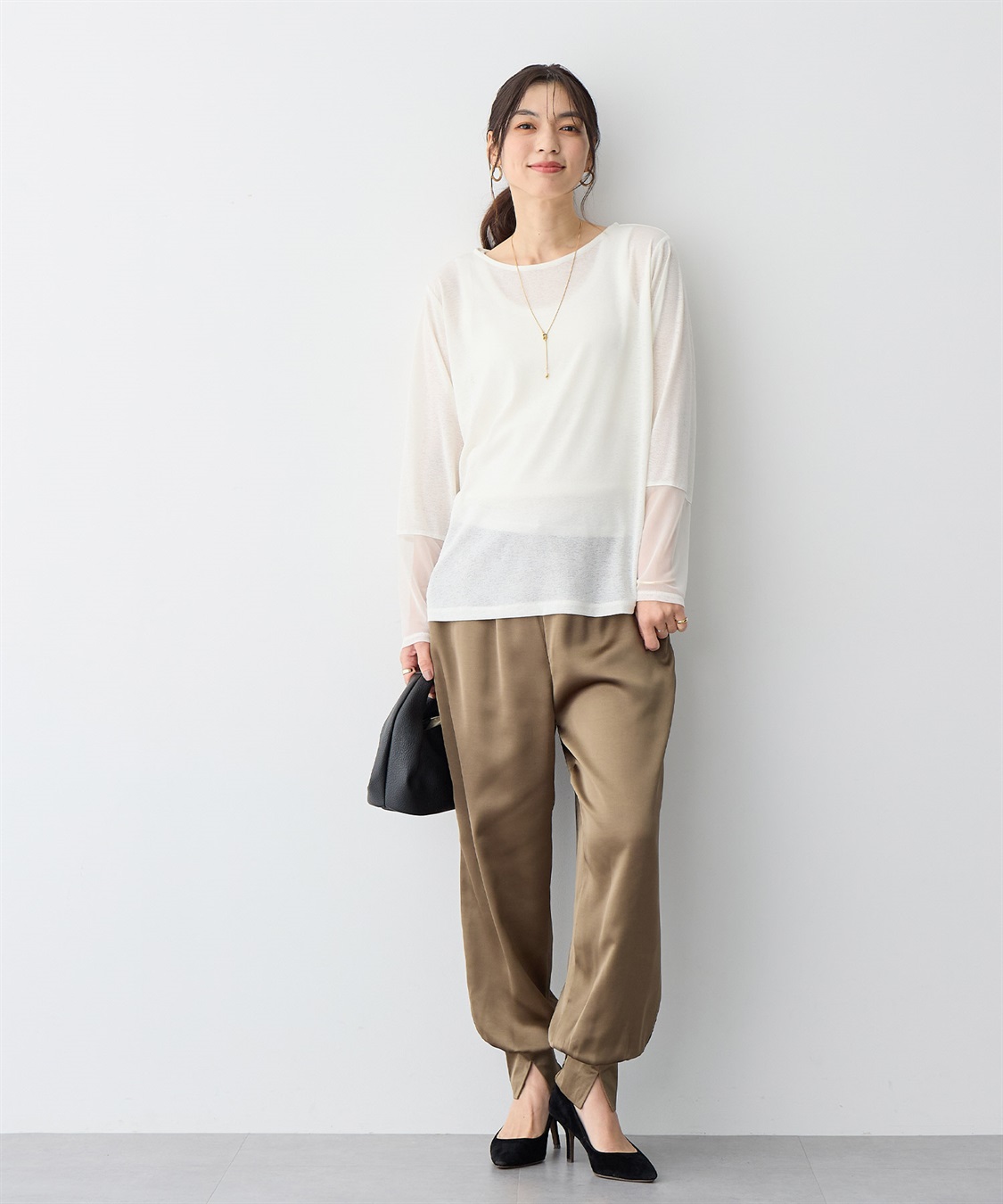 anyfee 【anyfee/プラスサイズ】天竺編み袖チュールカットソー_sub_14