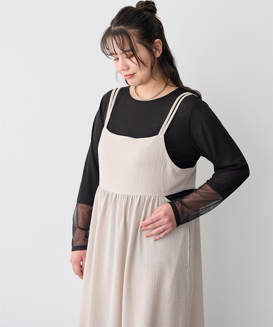 anyfee 【anyfee/プラスサイズ】天竺編み袖チュールカットソー_sub_15