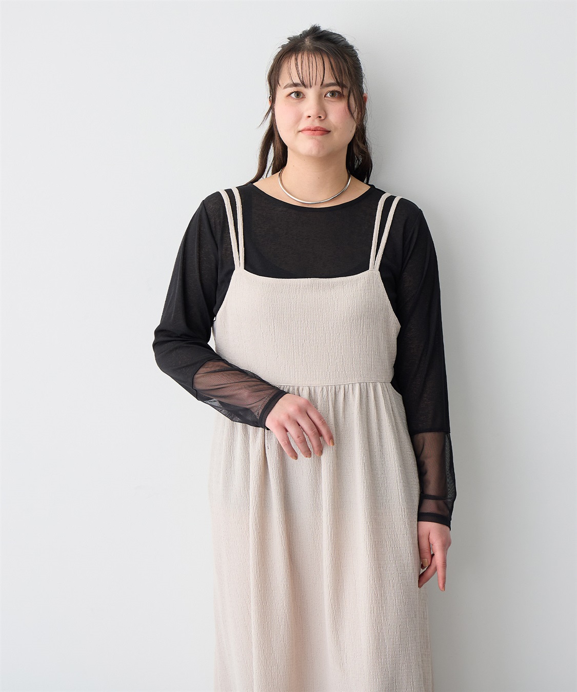 anyfee 【anyfee/プラスサイズ】天竺編み袖チュールカットソー_sub_16