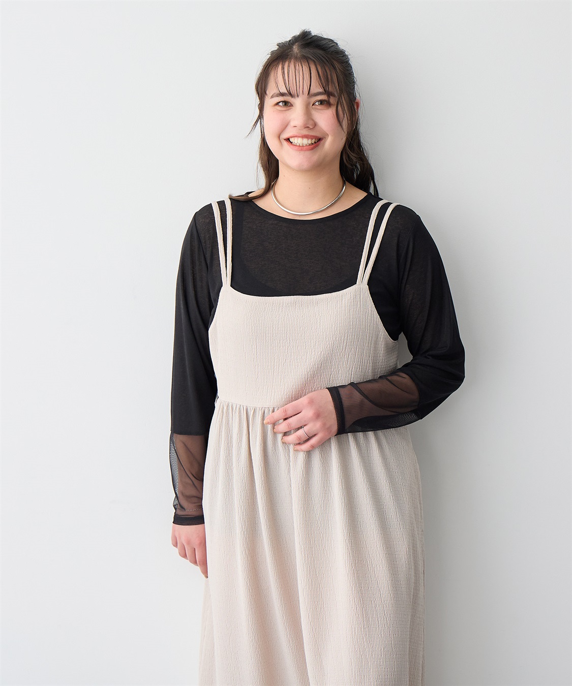 anyfee 【anyfee/プラスサイズ】天竺編み袖チュールカットソー_sub_17