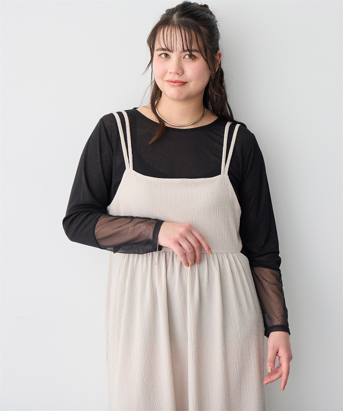 anyfee 【anyfee/プラスサイズ】天竺編み袖チュールカットソー_sub_18