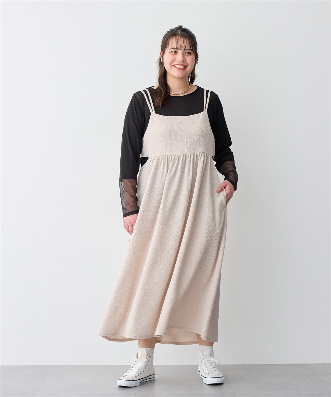 anyfee 【anyfee/プラスサイズ】天竺編み袖チュールカットソー_sub_20