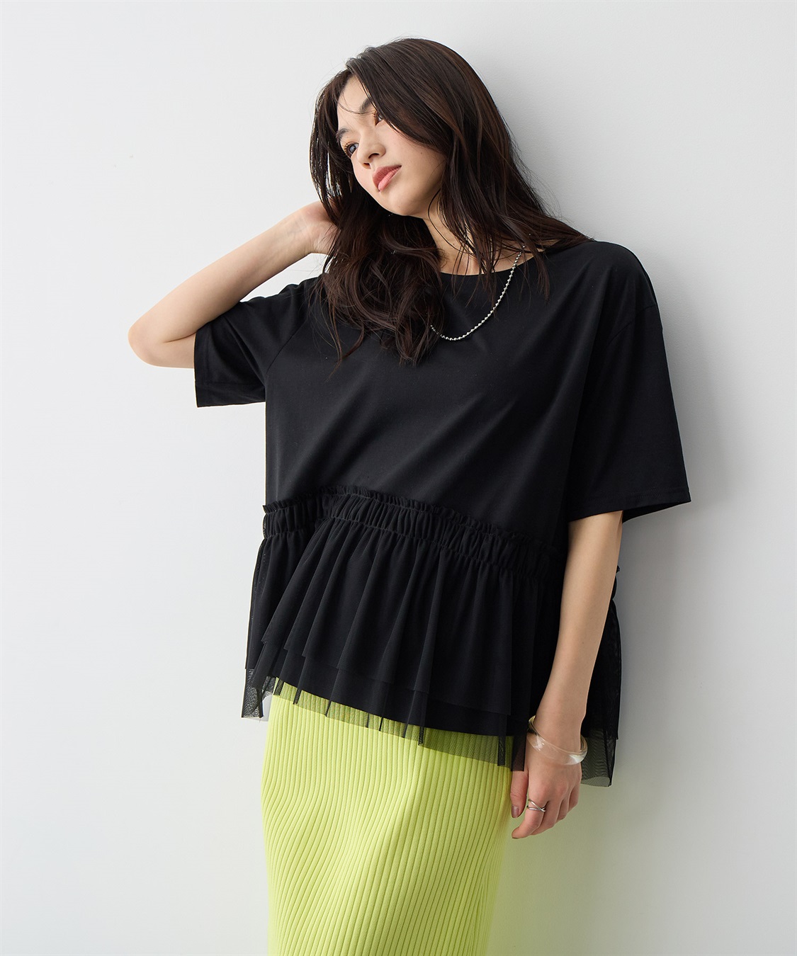 anyfee 【anyfee/プラスサイズ】チュール切替Tシャツ_sub_1