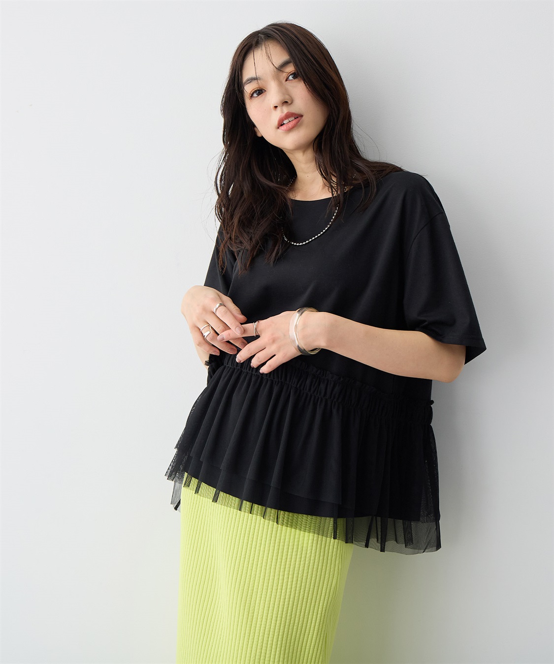 anyfee 【anyfee/プラスサイズ】チュール切替Tシャツ_sub_2