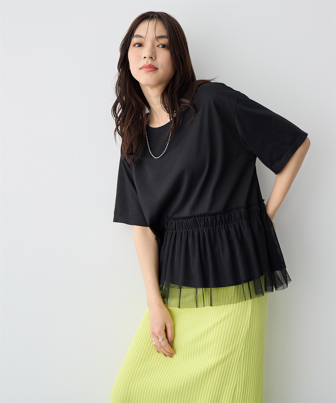 anyfee 【anyfee/プラスサイズ】チュール切替Tシャツ_sub_3
