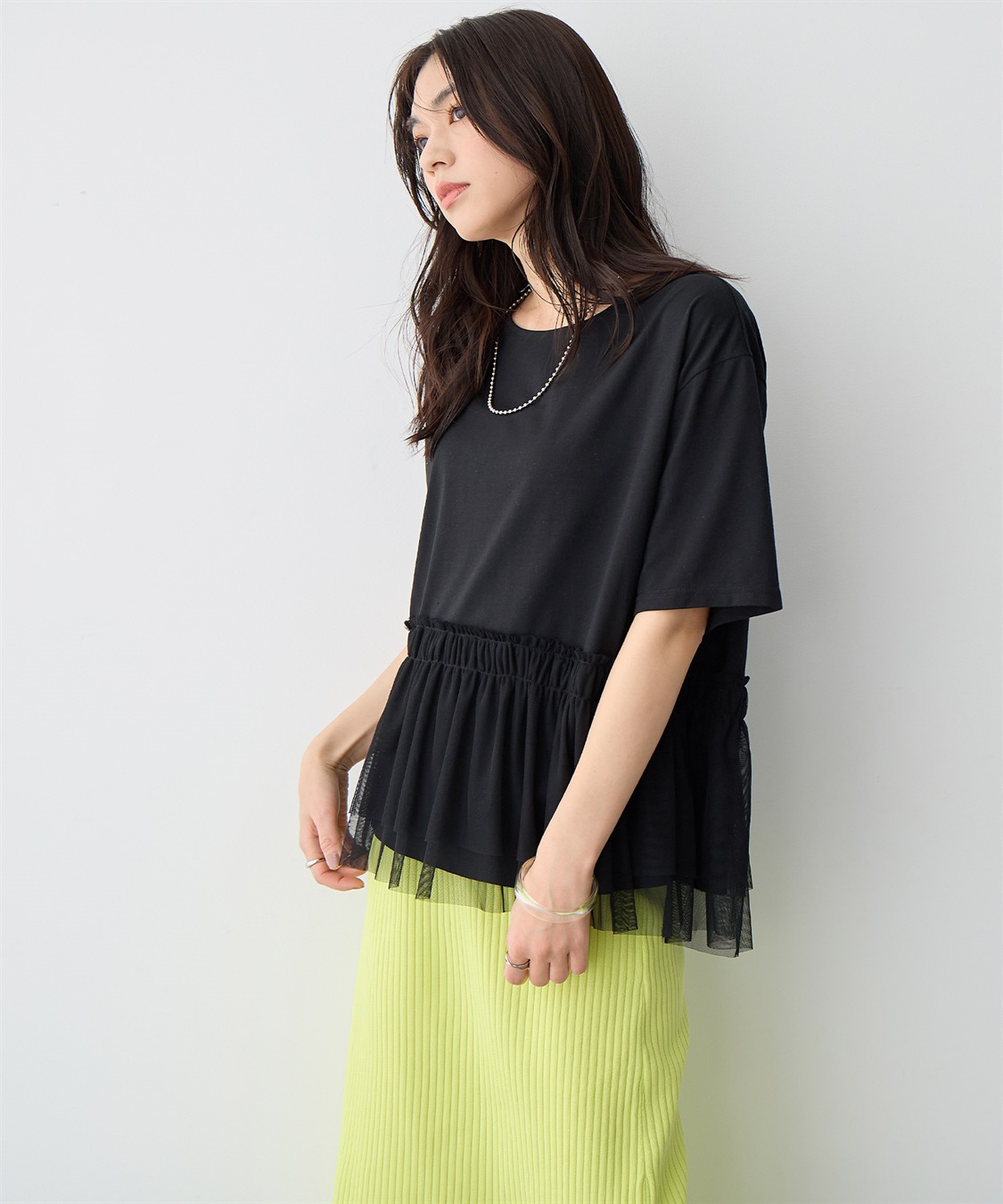 anyfee 【anyfee/プラスサイズ】チュール切替Tシャツ_sub_4