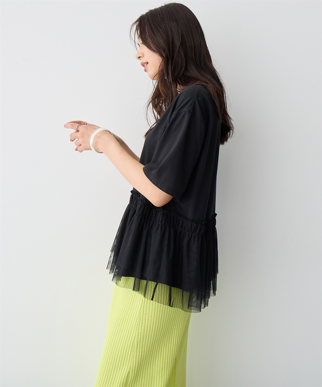 anyfee 【anyfee/プラスサイズ】チュール切替Tシャツ_sub_5