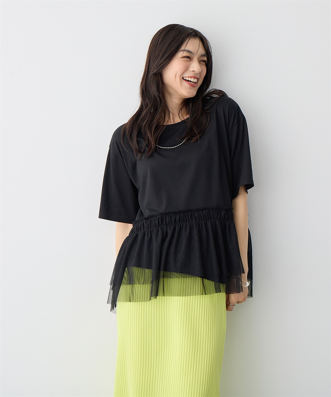 anyfee 【anyfee/プラスサイズ】チュール切替Tシャツ_sub_9