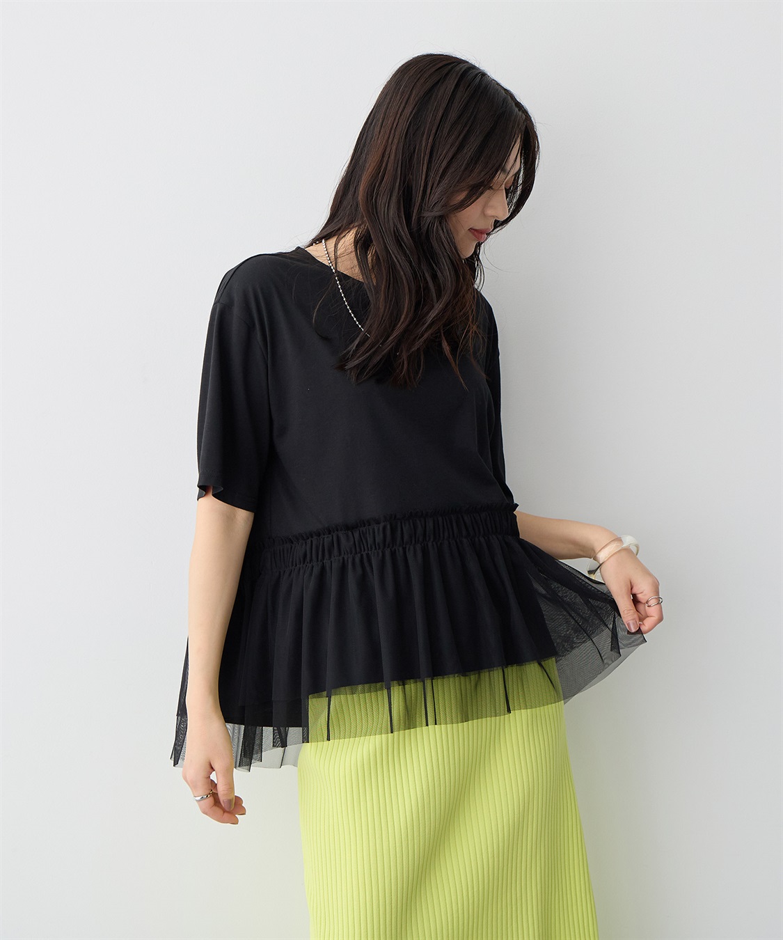 anyfee 【anyfee/プラスサイズ】チュール切替Tシャツ_sub_10