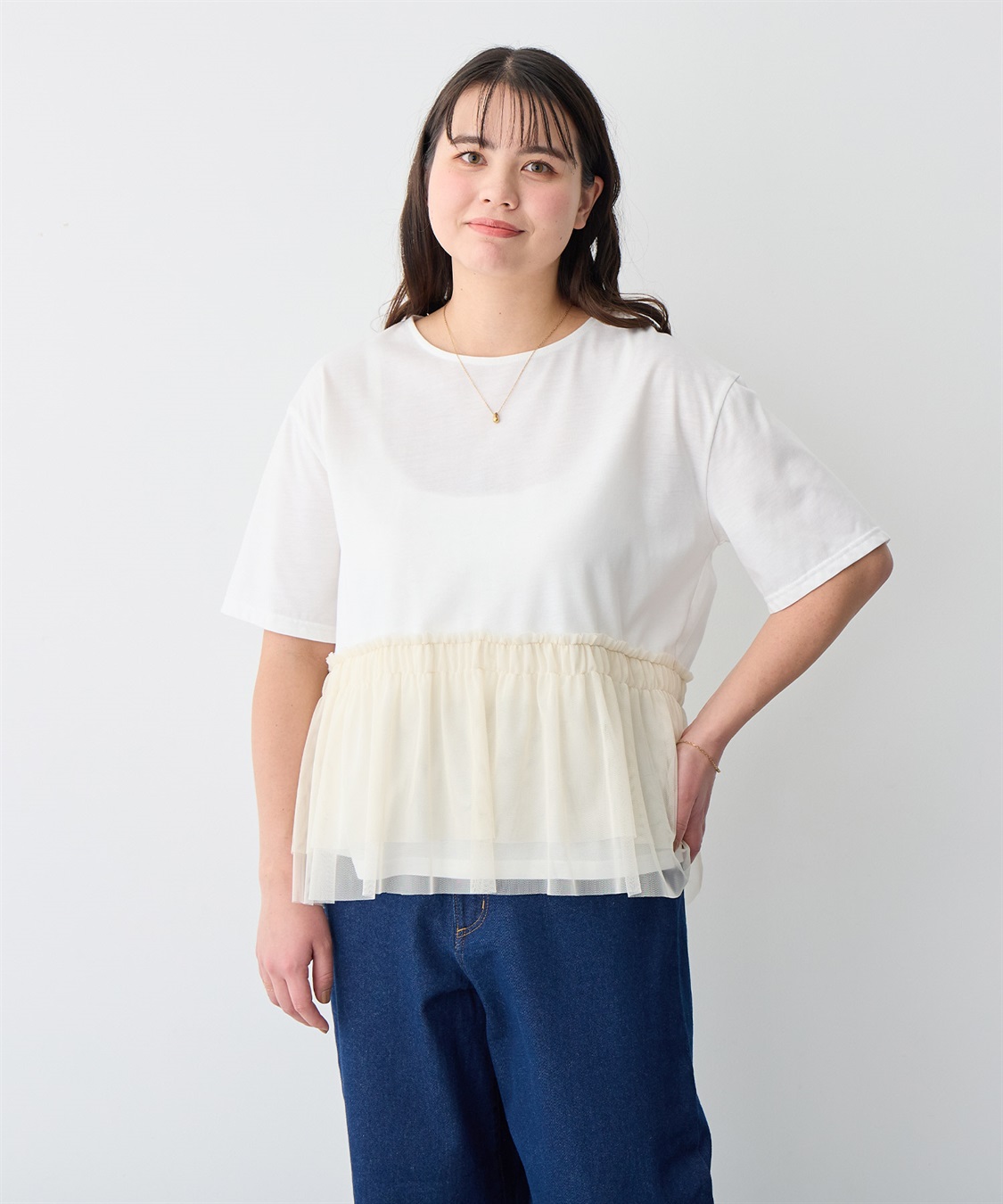 anyfee 【anyfee/プラスサイズ】チュール切替Tシャツ_sub_15