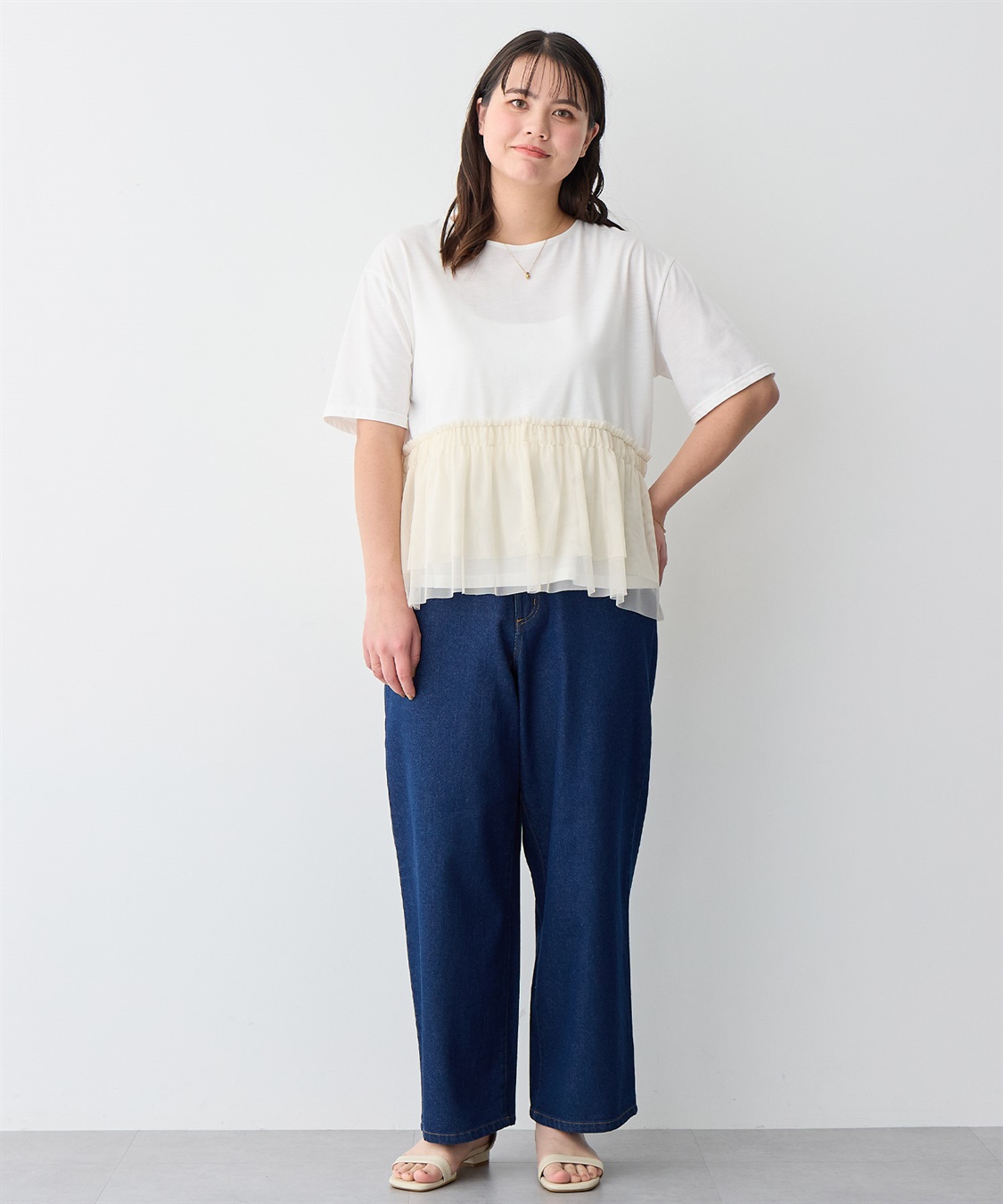 anyfee 【anyfee/プラスサイズ】チュール切替Tシャツ_sub_21