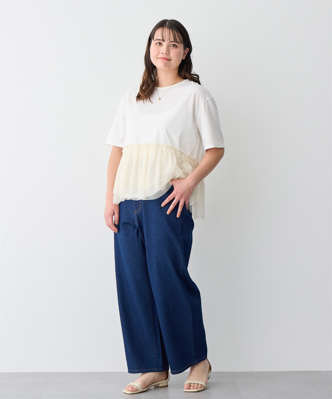 anyfee 【anyfee/プラスサイズ】チュール切替Tシャツ_sub_22