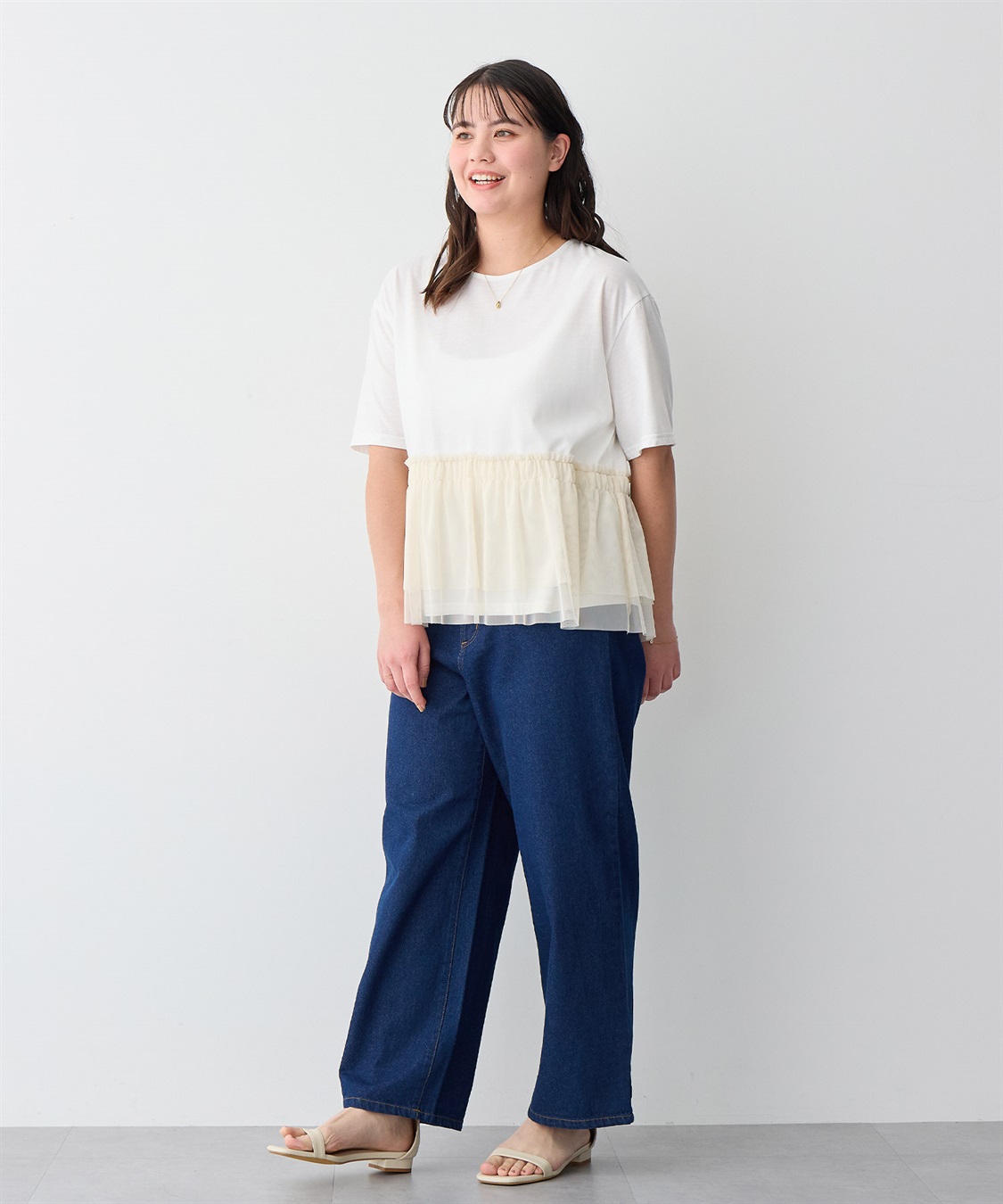 anyfee 【anyfee/プラスサイズ】チュール切替Tシャツ_sub_23