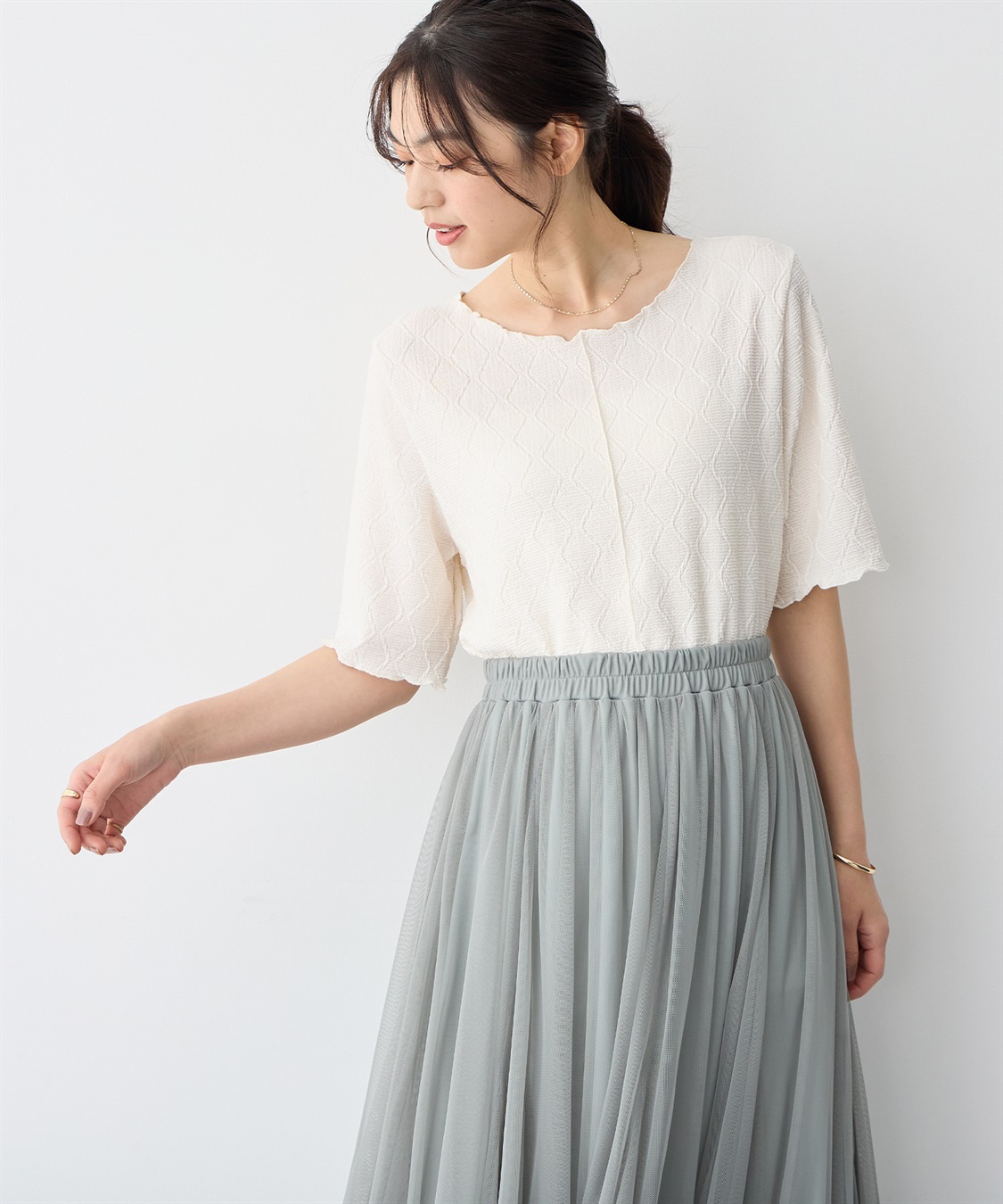 anyfee 【anyfee/プラスサイズ】前後2WayジャガードメローTシャツ_sub_1