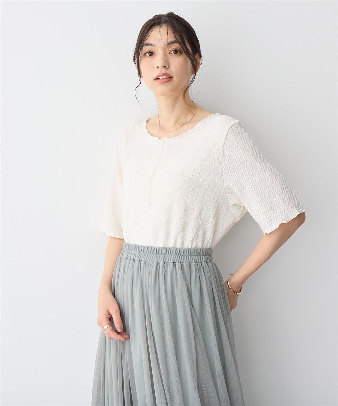 anyfee 【anyfee/プラスサイズ】前後2WayジャガードメローTシャツ_sub_2