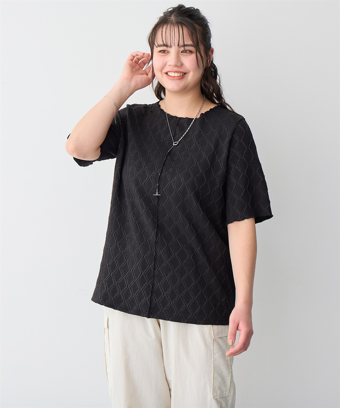 anyfee 【anyfee/プラスサイズ】前後2WayジャガードメローTシャツ_sub_20