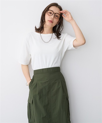 Life Style by cross marche 【anyfee/プラスサイズ】前後２WAYリブニットバレエネックTシャツ_subthumb_1