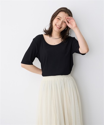 Life Style by cross marche 【anyfee/プラスサイズ】前後２WAYリブニットバレエネックTシャツ_subthumb_8