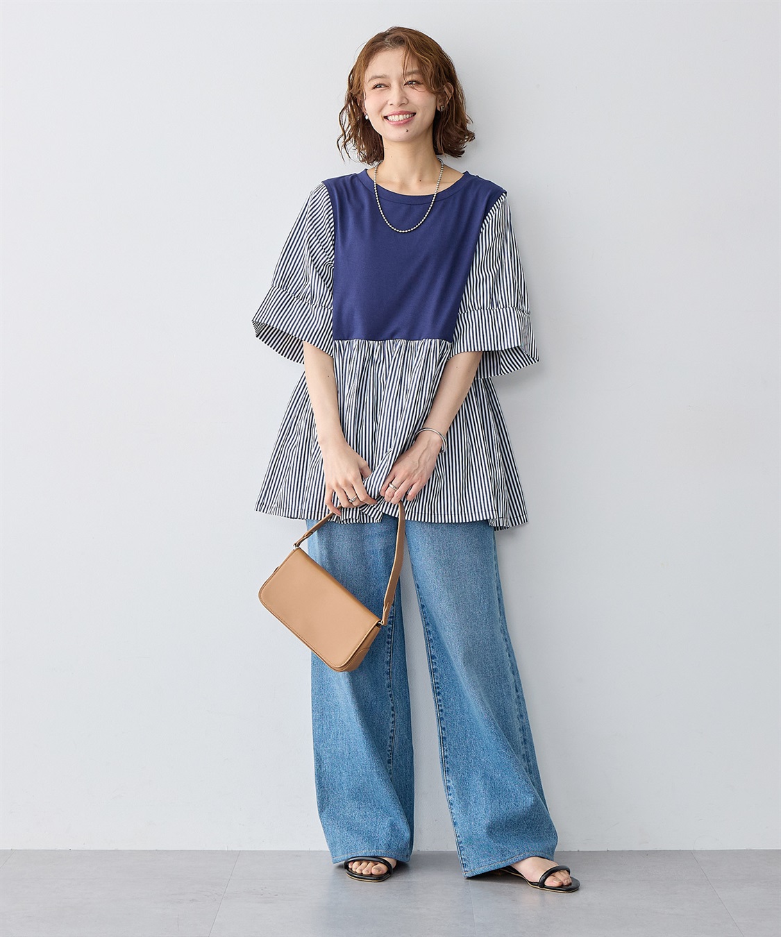 anyfee 【anyfee/大きいサイズ】異素材ドッキングペプラムプルオーバー_sub_1