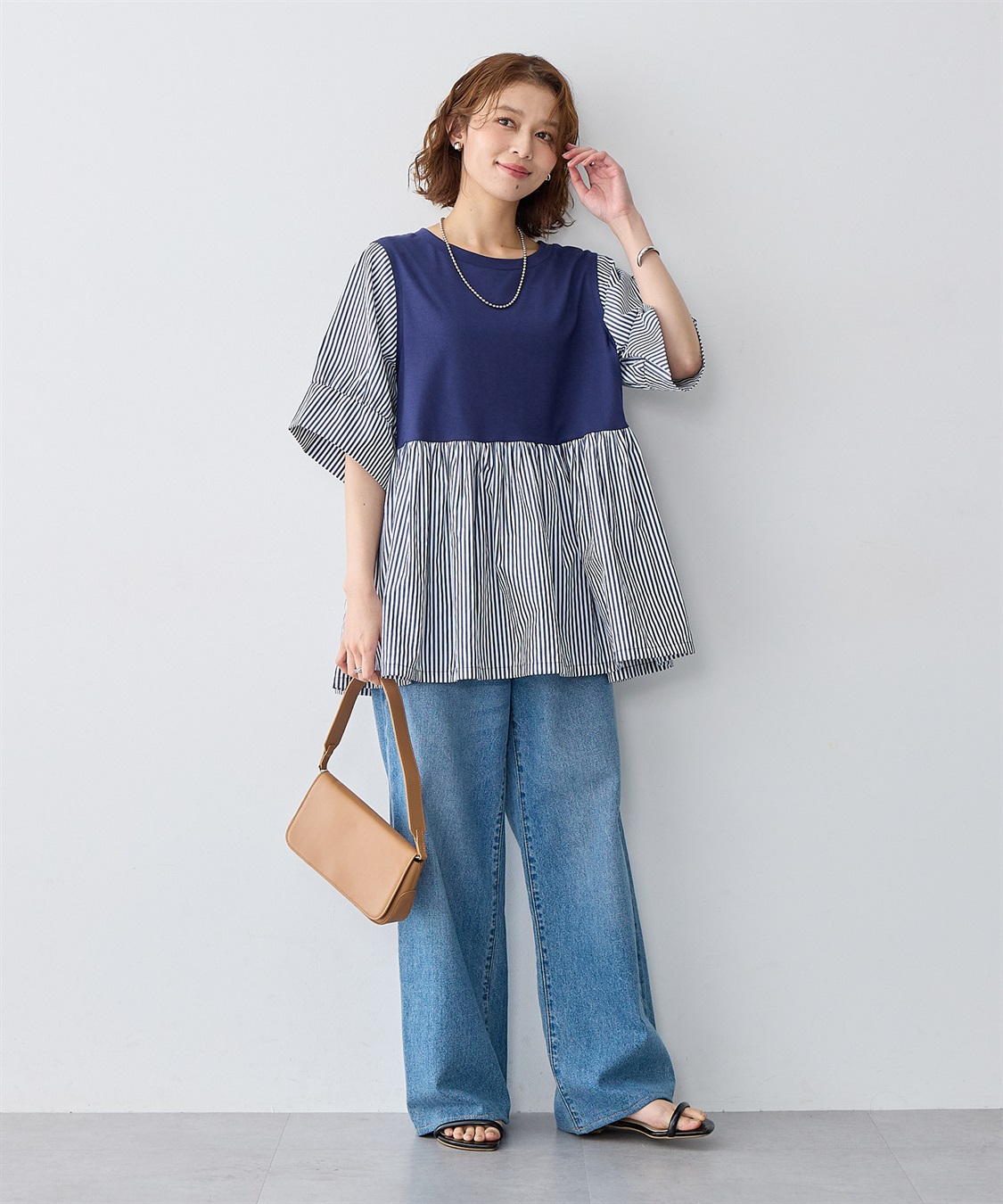 anyfee 【anyfee/大きいサイズ】異素材ドッキングペプラムプルオーバー_sub_2