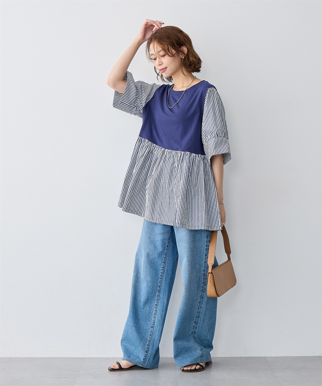 anyfee 【anyfee/大きいサイズ】異素材ドッキングペプラムプルオーバー_sub_3