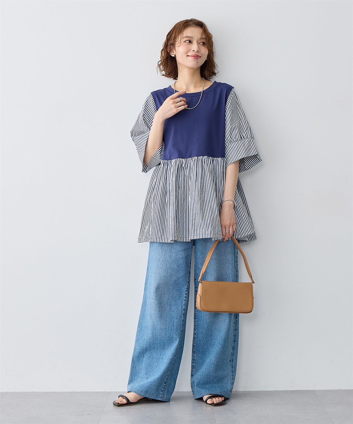 anyfee 【anyfee/大きいサイズ】異素材ドッキングペプラムプルオーバー_sub_4