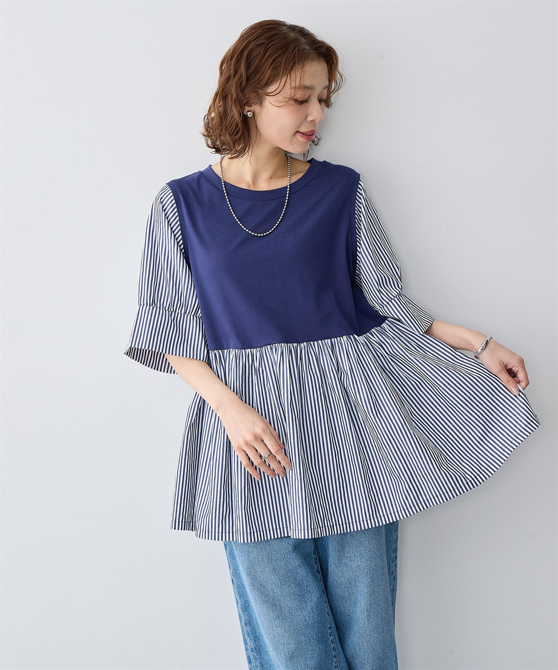 anyfee 【anyfee/大きいサイズ】異素材ドッキングペプラムプルオーバー_sub_6