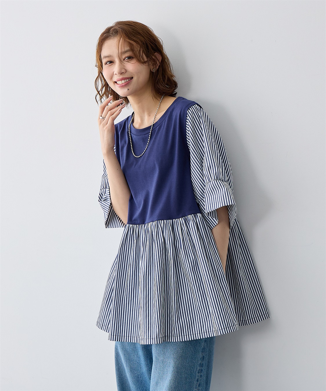 anyfee 【anyfee/大きいサイズ】異素材ドッキングペプラムプルオーバー_sub_8