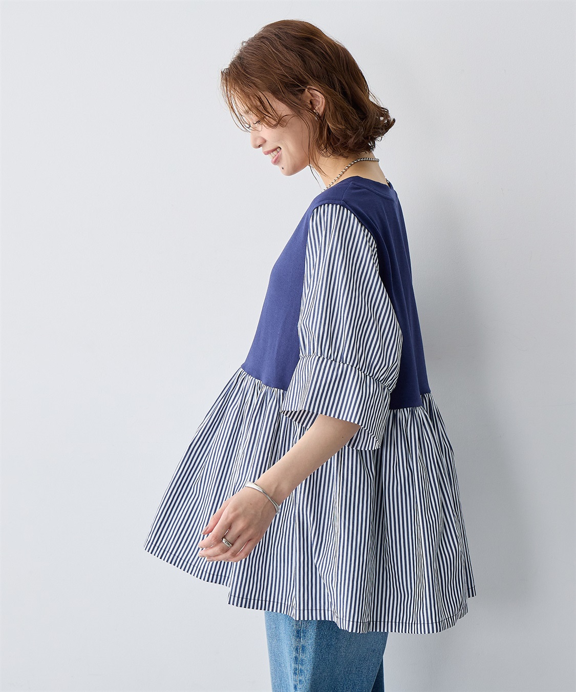 anyfee 【anyfee/大きいサイズ】異素材ドッキングペプラムプルオーバー_sub_9