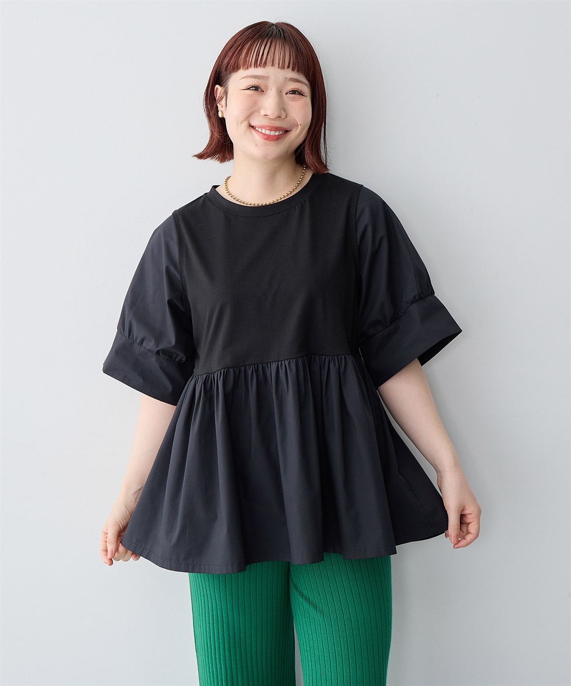 anyfee 【anyfee/大きいサイズ】異素材ドッキングペプラムプルオーバー_sub_14