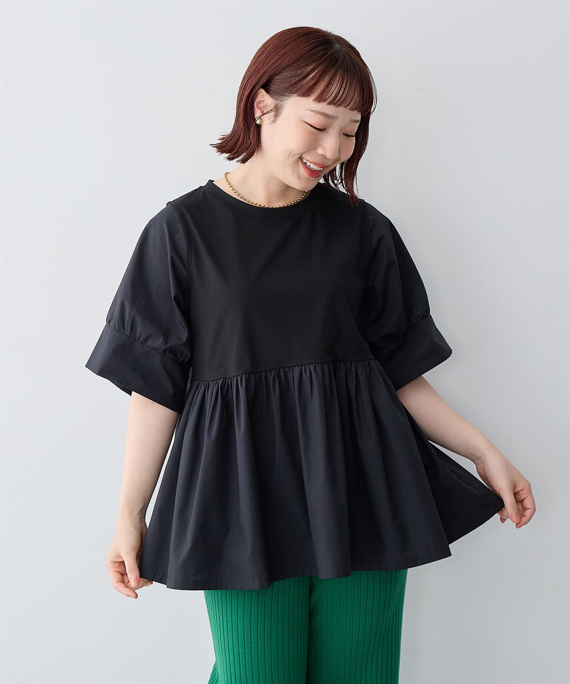 anyfee 【anyfee/大きいサイズ】異素材ドッキングペプラムプルオーバー_sub_15