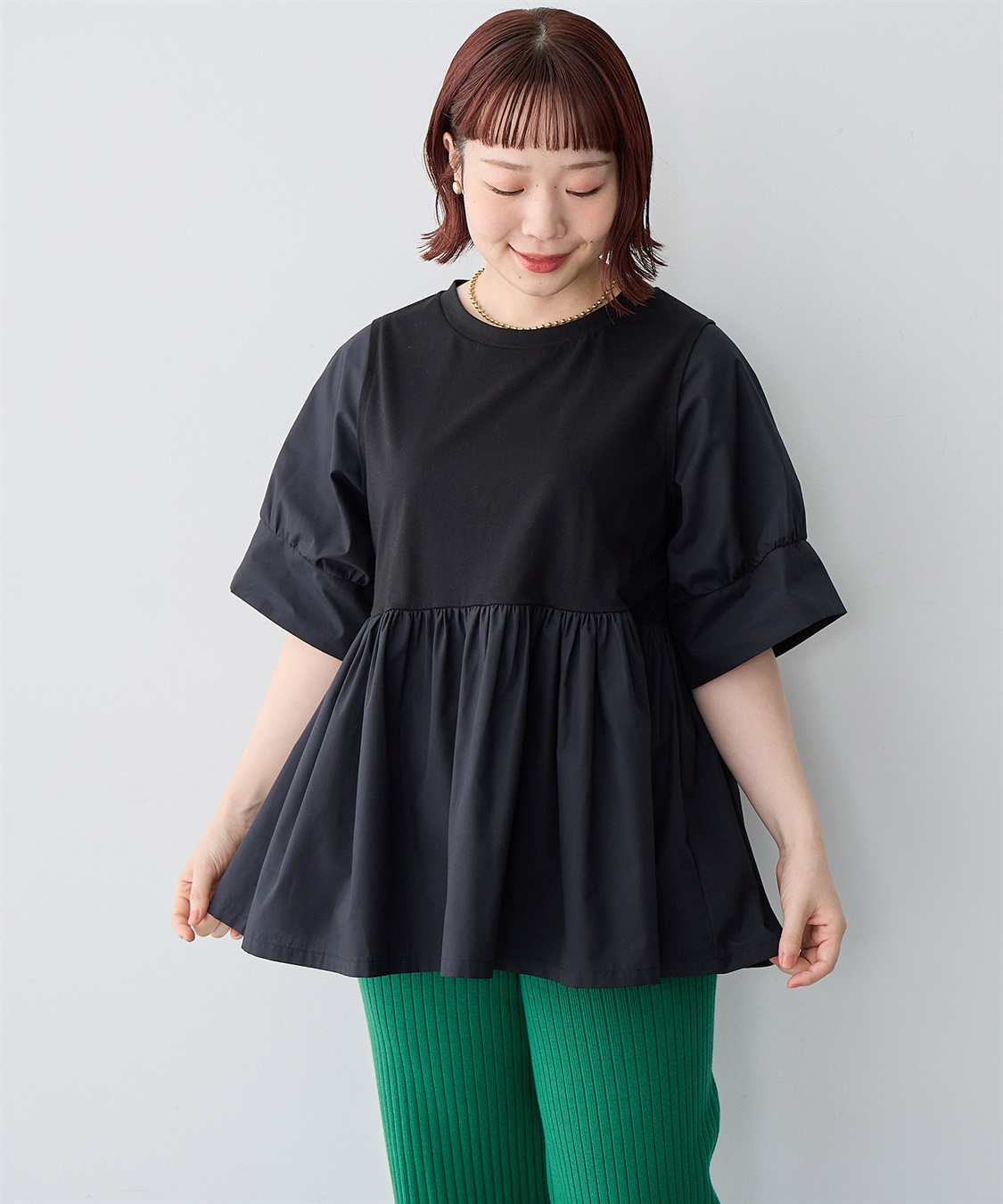 anyfee 【anyfee/大きいサイズ】異素材ドッキングペプラムプルオーバー_sub_16