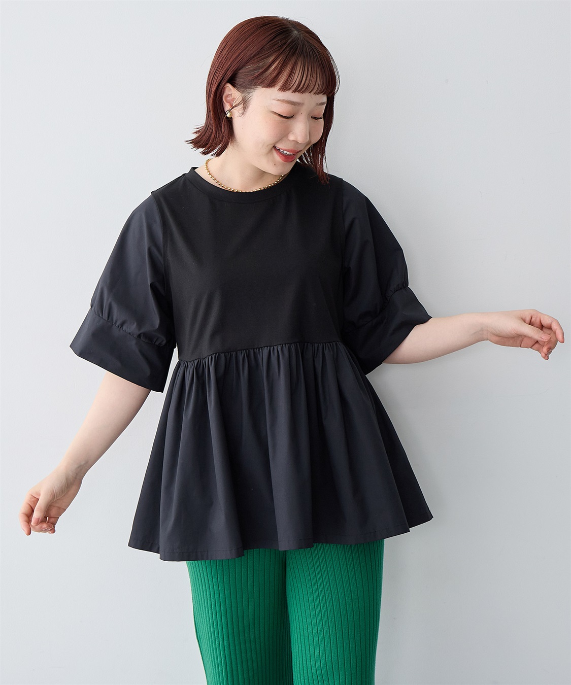 anyfee 【anyfee/大きいサイズ】異素材ドッキングペプラムプルオーバー_sub_17