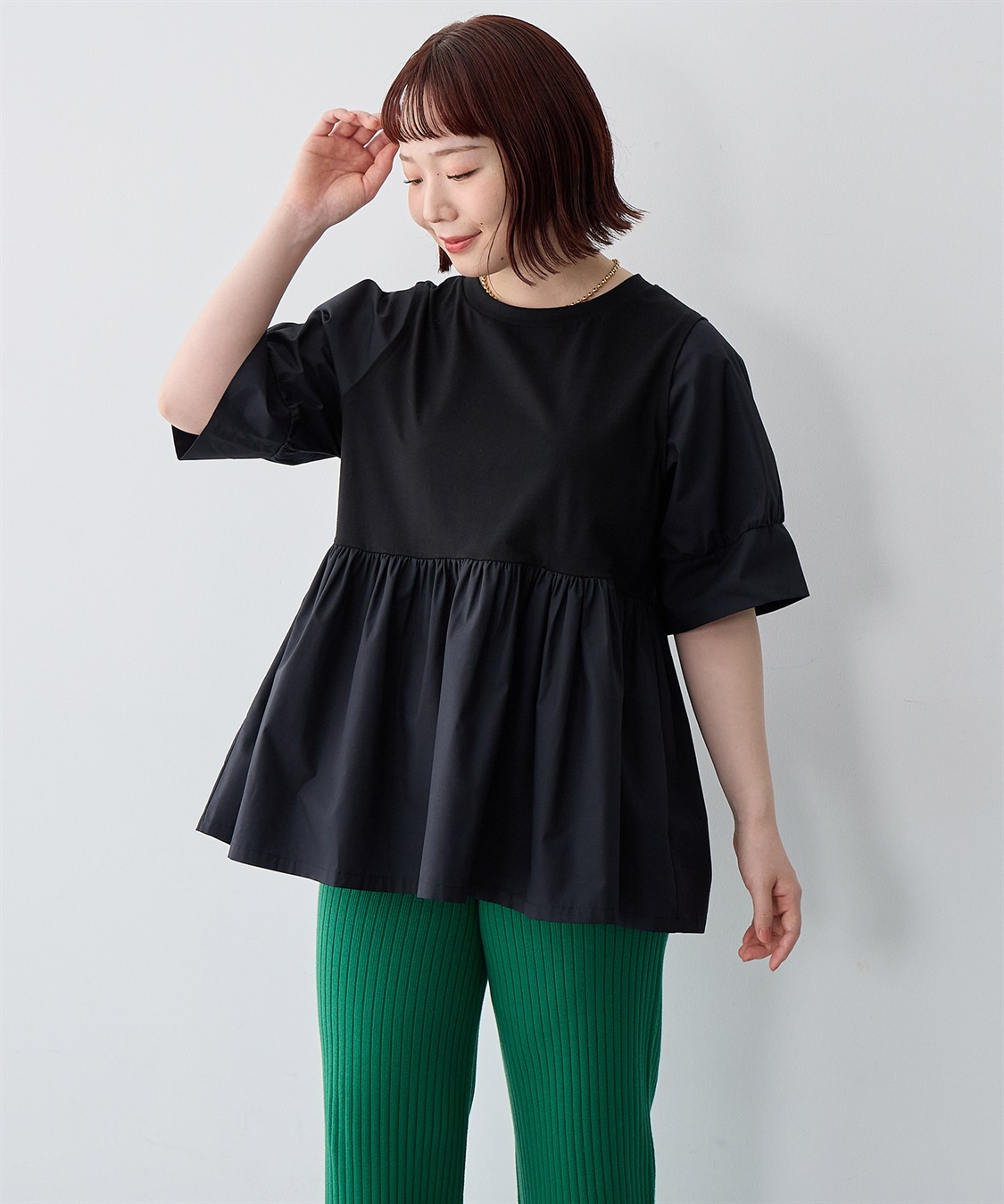 anyfee 【anyfee/大きいサイズ】異素材ドッキングペプラムプルオーバー_sub_18