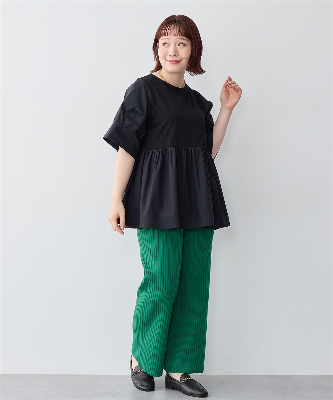 anyfee 【anyfee/大きいサイズ】異素材ドッキングペプラムプルオーバー_sub_20