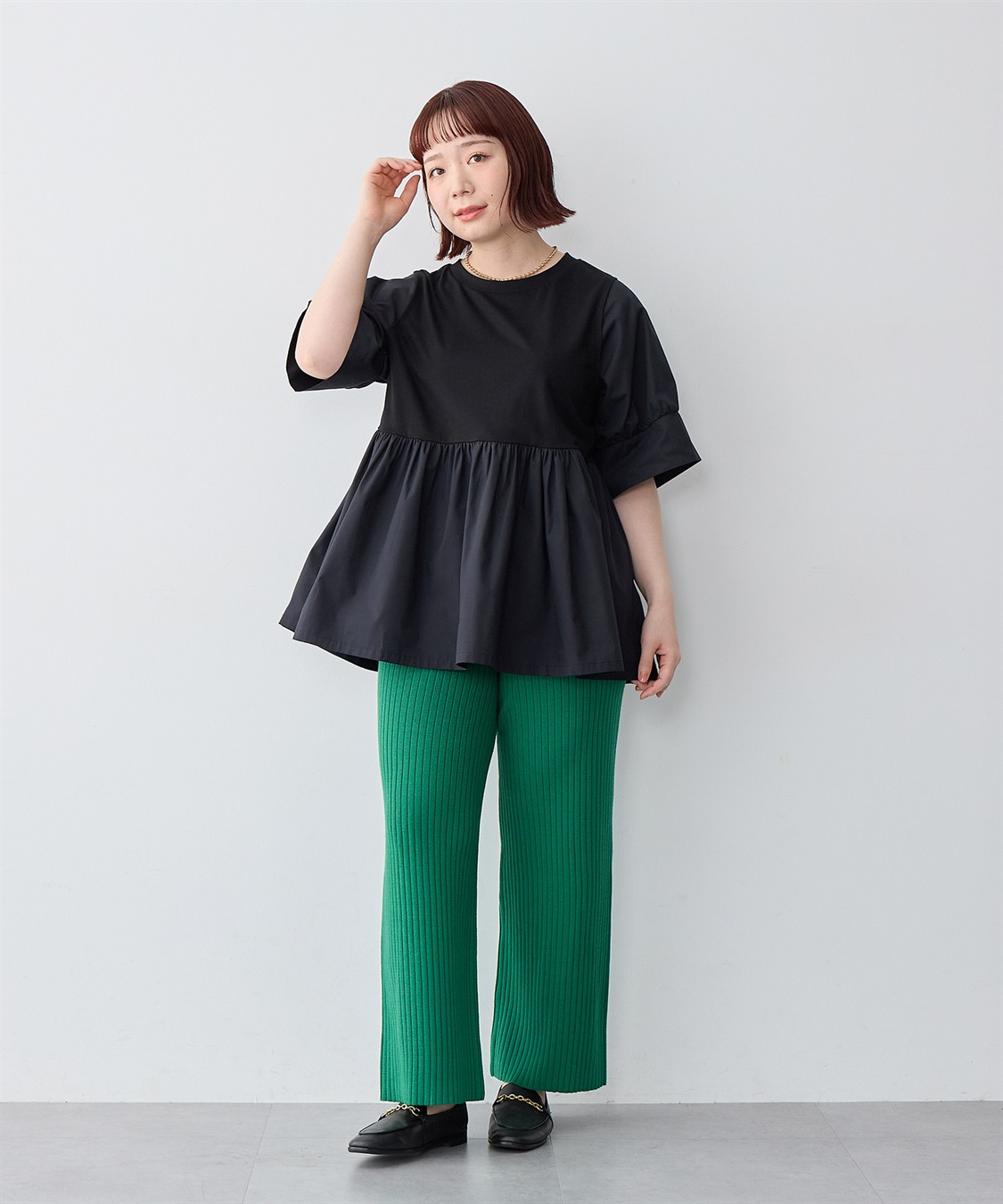 anyfee 【anyfee/大きいサイズ】異素材ドッキングペプラムプルオーバー_sub_21