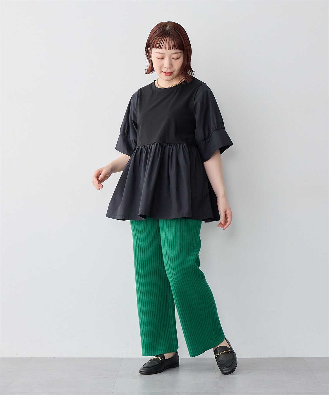 anyfee 【anyfee/大きいサイズ】異素材ドッキングペプラムプルオーバー_sub_23