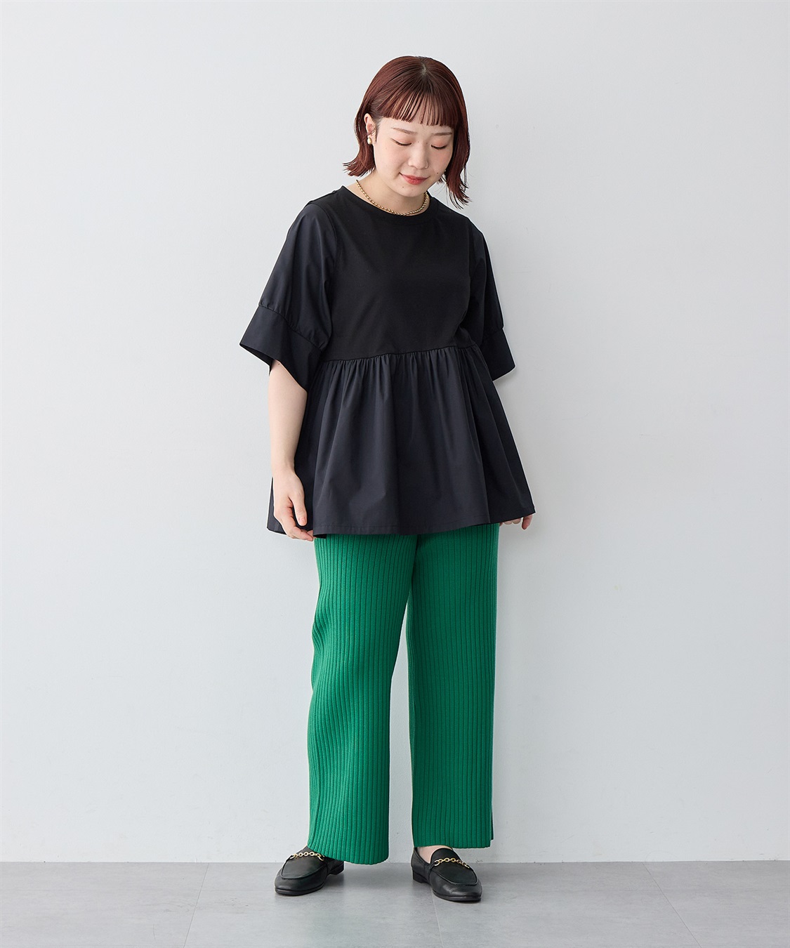 anyfee 【anyfee/大きいサイズ】異素材ドッキングペプラムプルオーバー_sub_24