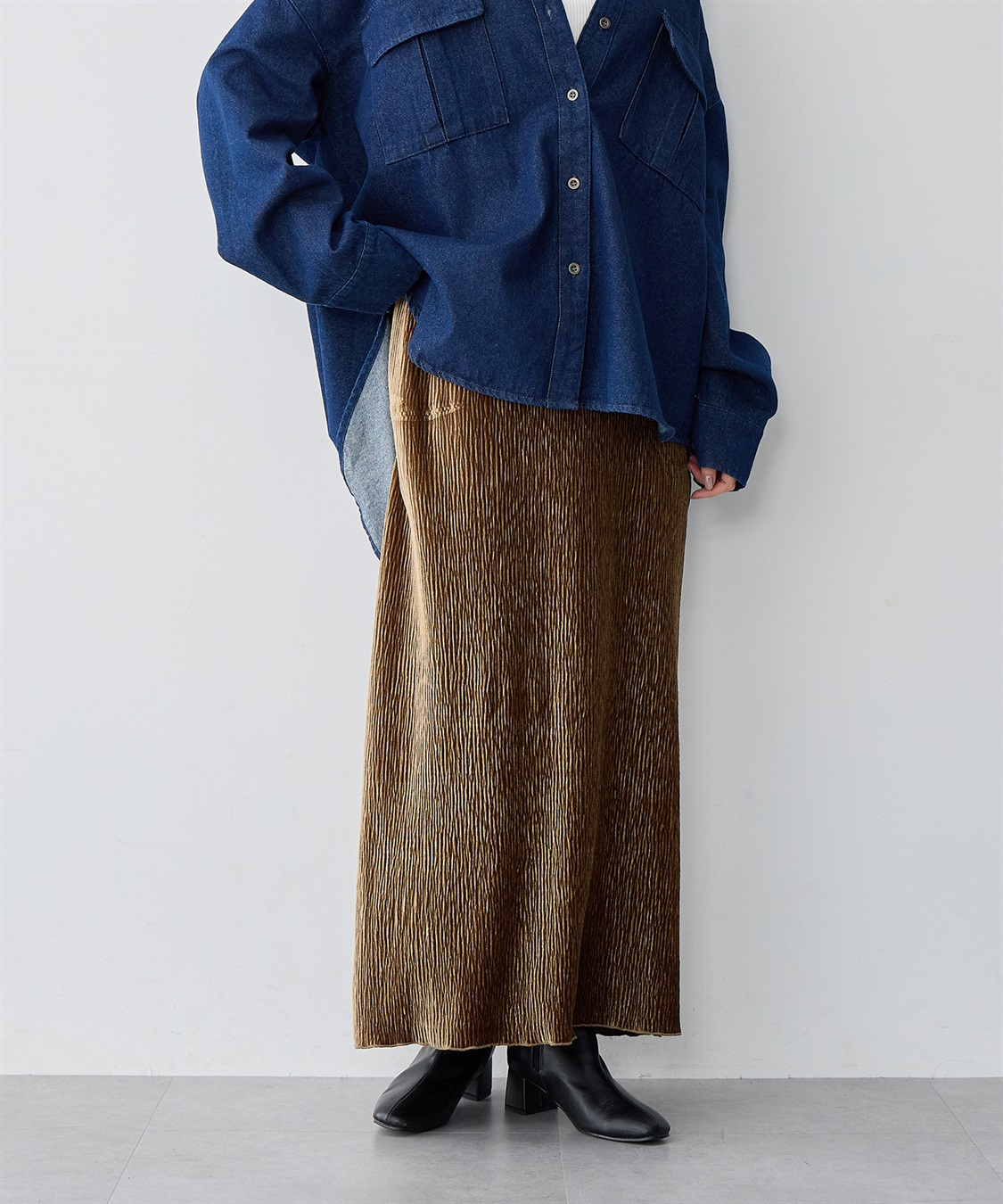 Life Style by cross marche 【anyfee/大きいサイズ】ベロアプリーツスカート_sub_1