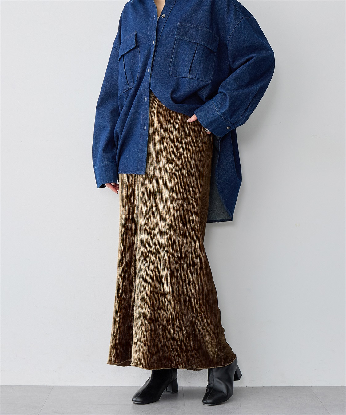 Life Style by cross marche 【anyfee/大きいサイズ】ベロアプリーツスカート_sub_3