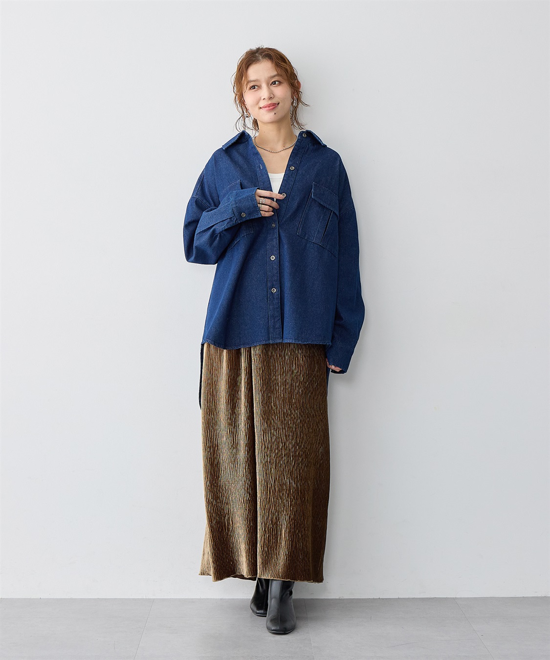 Life Style by cross marche 【anyfee/大きいサイズ】ベロアプリーツスカート_sub_9