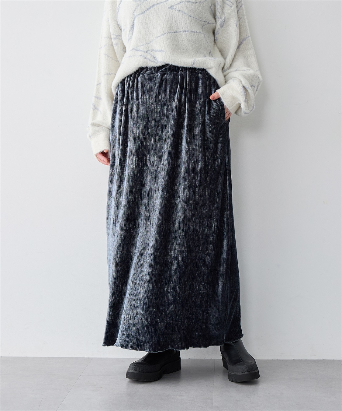 Life Style by cross marche 【anyfee/大きいサイズ】ベロアプリーツスカート_sub_11