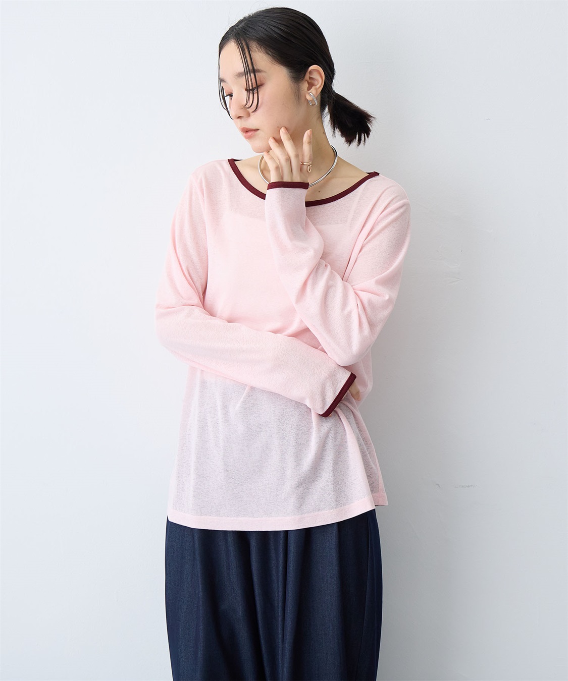 anyfee 【anyfee/プラスサイズ】シアーリンガーTシャツ_sub_2