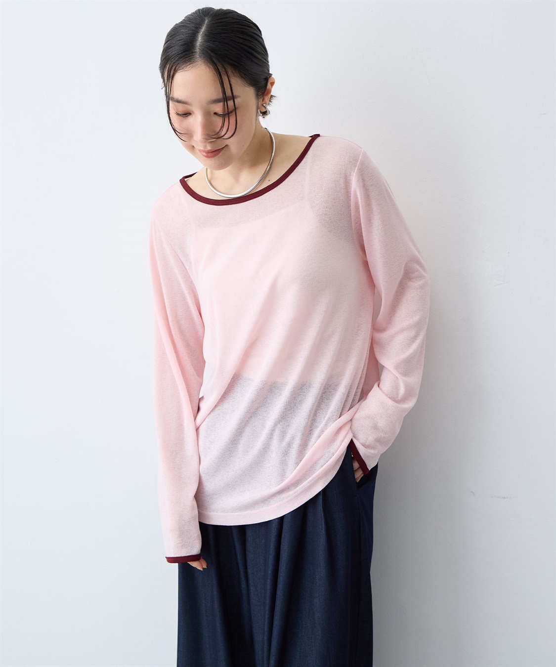 anyfee 【anyfee/プラスサイズ】シアーリンガーTシャツ_sub_3