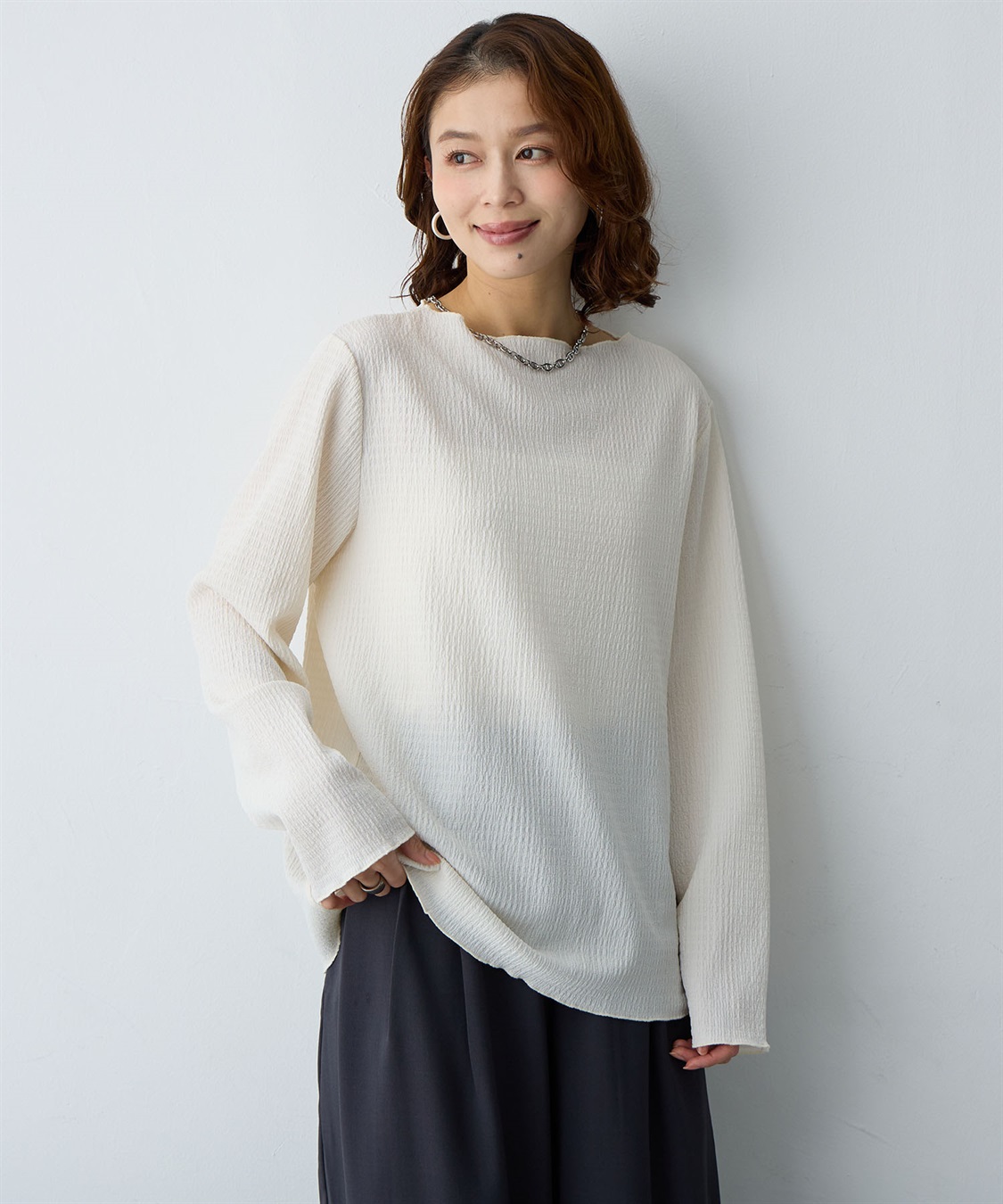 Life Style by cross marche 【anyfee/大きいサイズ】楊柳メロー長袖トップス_sub_4