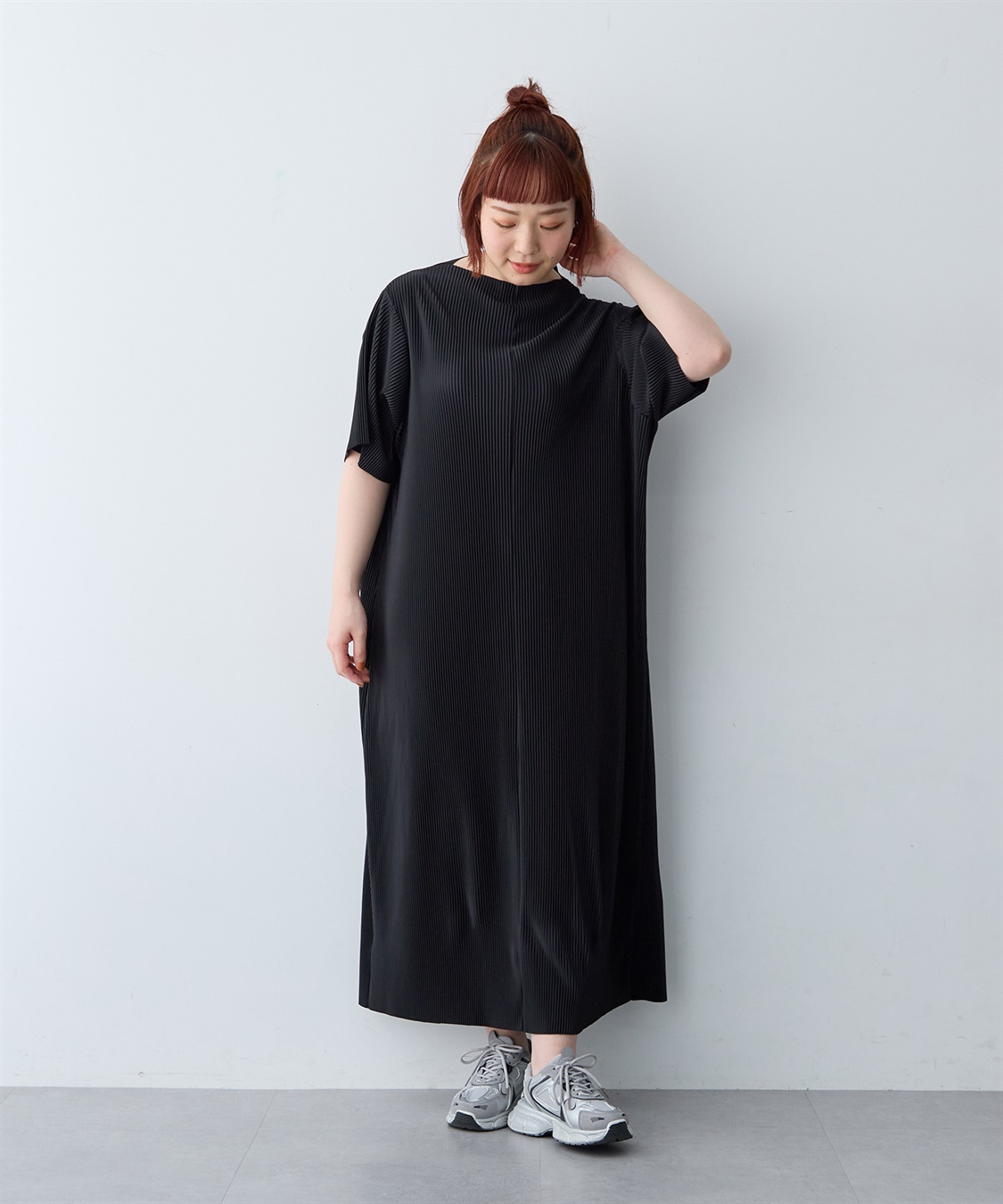 anyfee 【anyfee/大きいサイズ】セルフカットプリーツボトルネックワンピース_sub_2