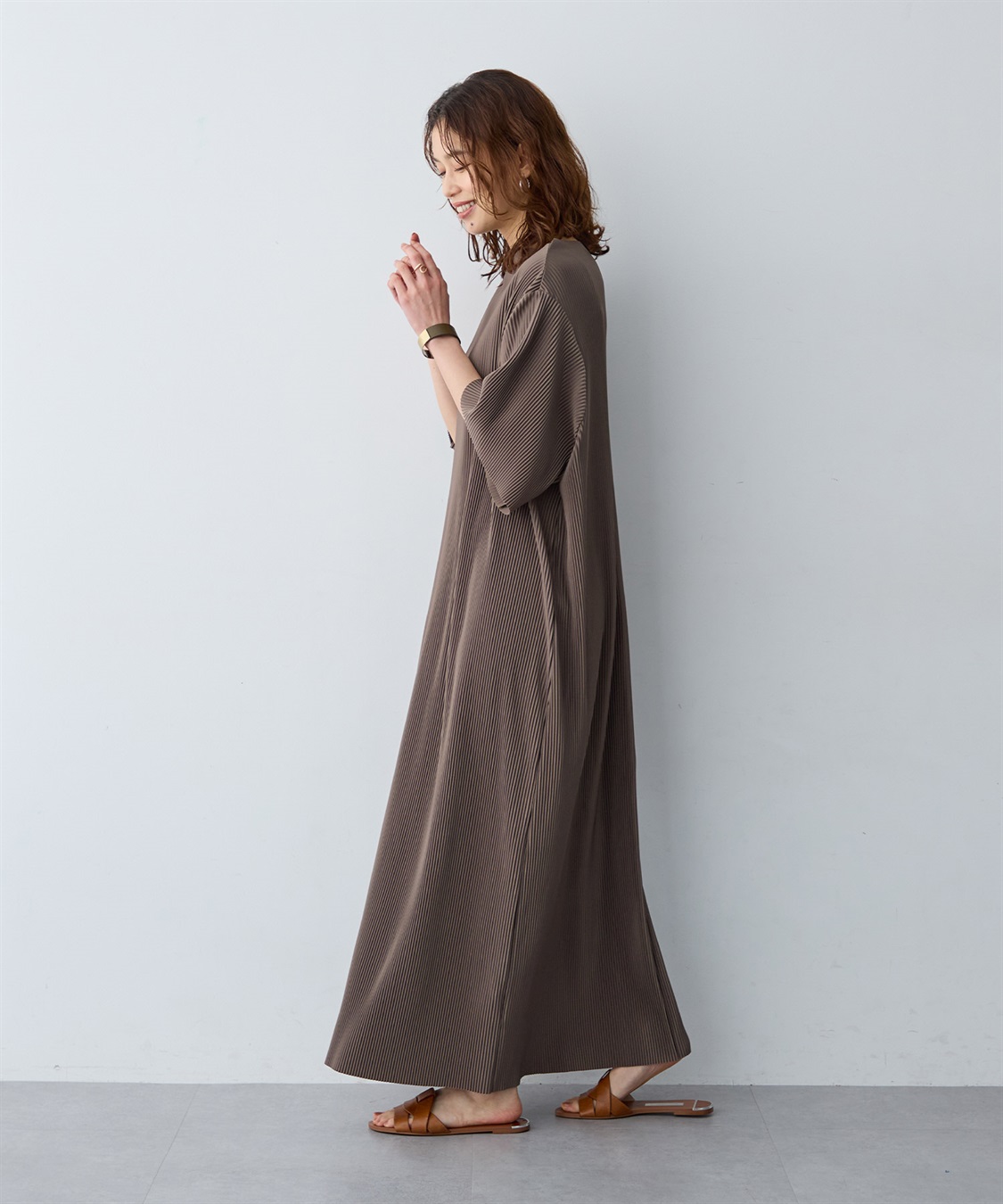 anyfee 【anyfee/大きいサイズ】セルフカットプリーツボトルネックワンピース_sub_10