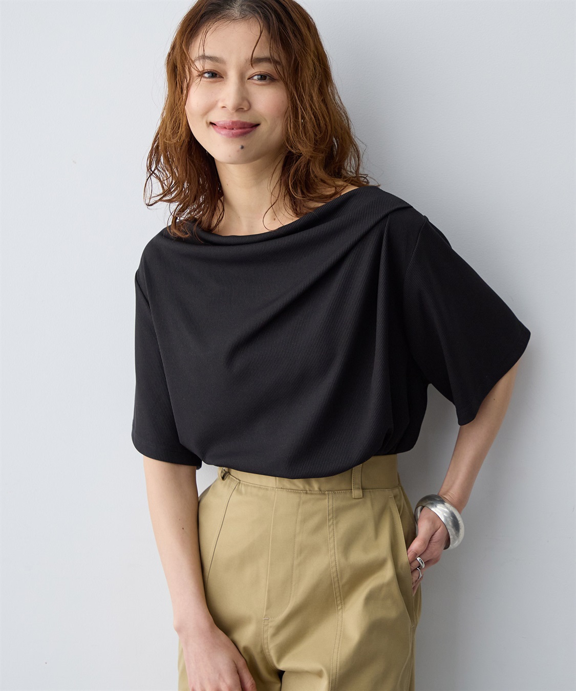 anyfee 【anyfee/大きいサイズ】ドレープリブTシャツ_sub_1