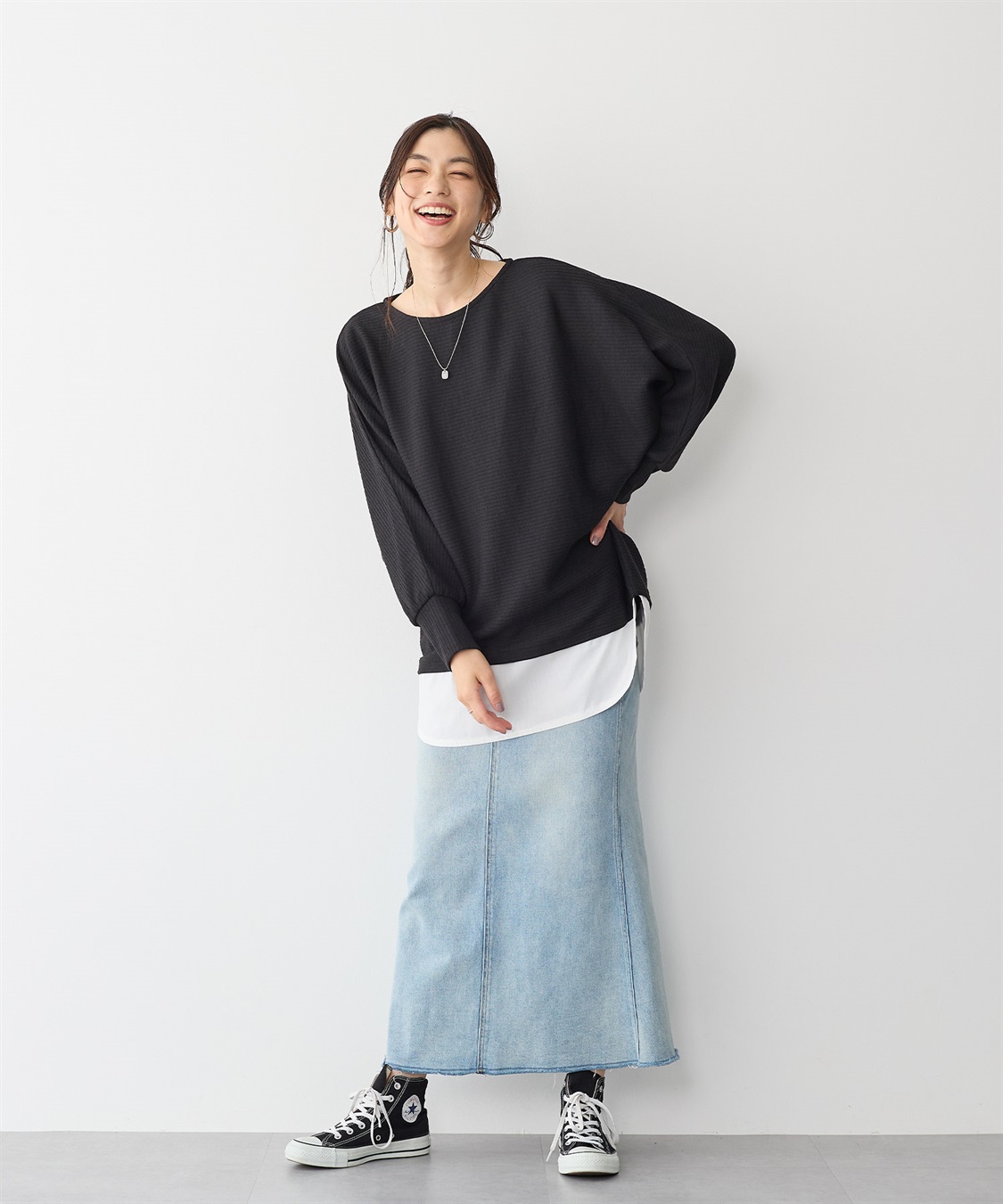 anyfee/プラスサイズ】レイヤード風ドルマンスリーブプル